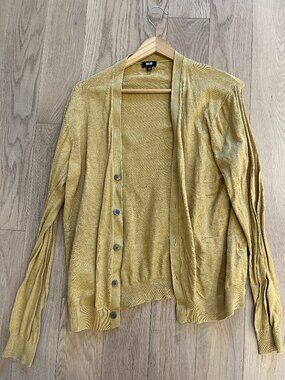 Uniqlo Linen Blend Cardigan — Medium — Gold/Mustard Yellow — Good Used Condition